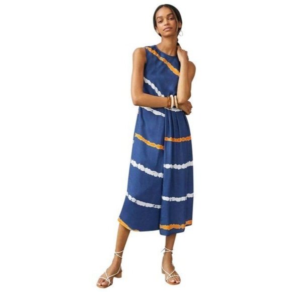 Anthropologie Atsu Ocean Tie-Dye Midi Dress S Navy Blue Multi - Picture 1 of 15